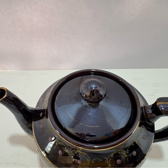 Japanese Moriage “Brown Betty” Teapot‎ Redware Hand Painted Vintage 1940s -50s - Picture 5 of 11